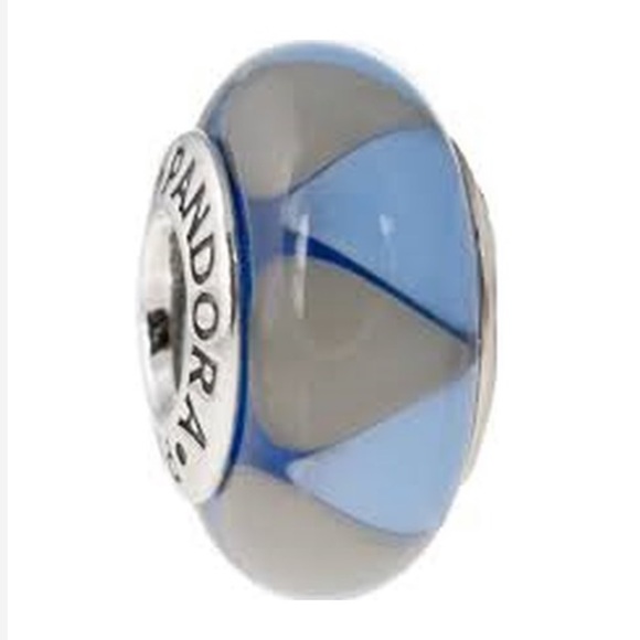 Pandora Blue & Grey Triangle Murano Glass Bead - Picture 1 of 6
